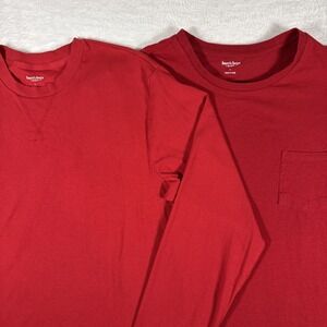 2 Burt's Bees Men's L Red Organic Cotton Long Sleeve Shirts Lot